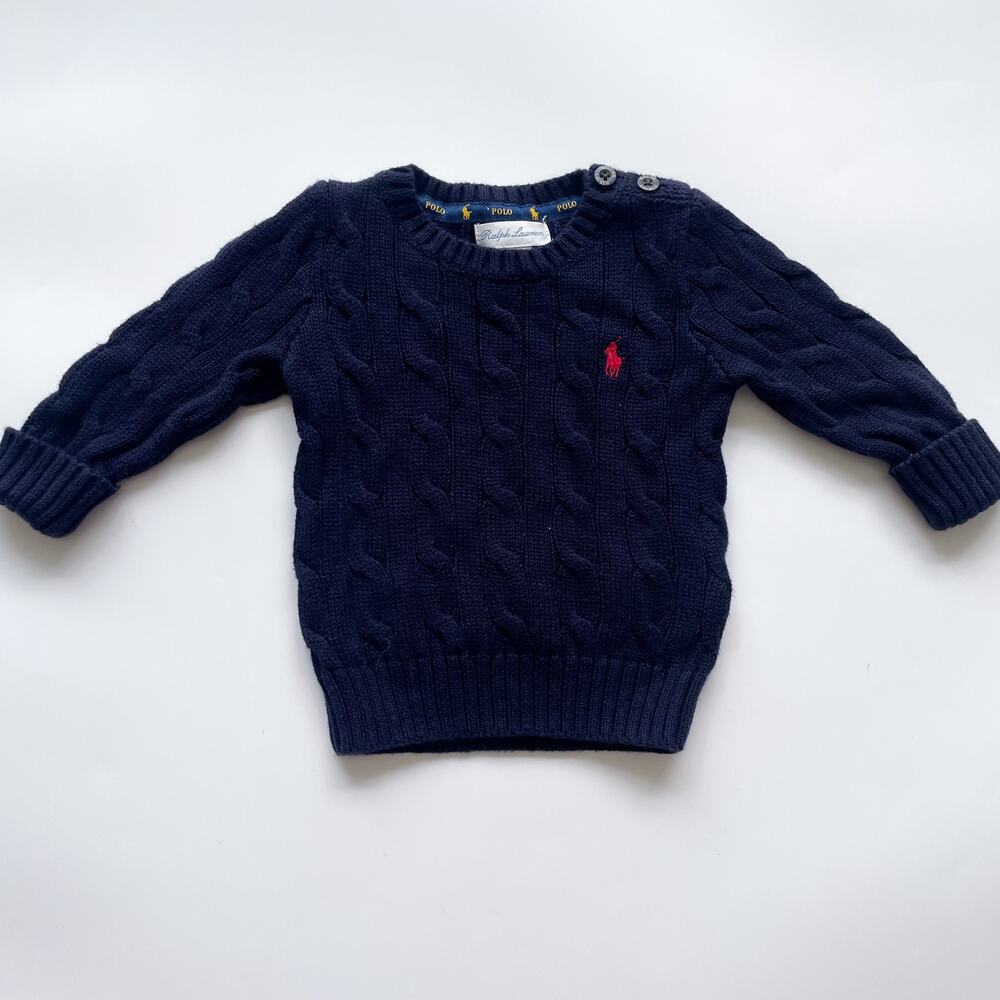 Baby Boy's Polo Ralph Lauren Navy Blue Cable Knit Sweater Size 6 Months